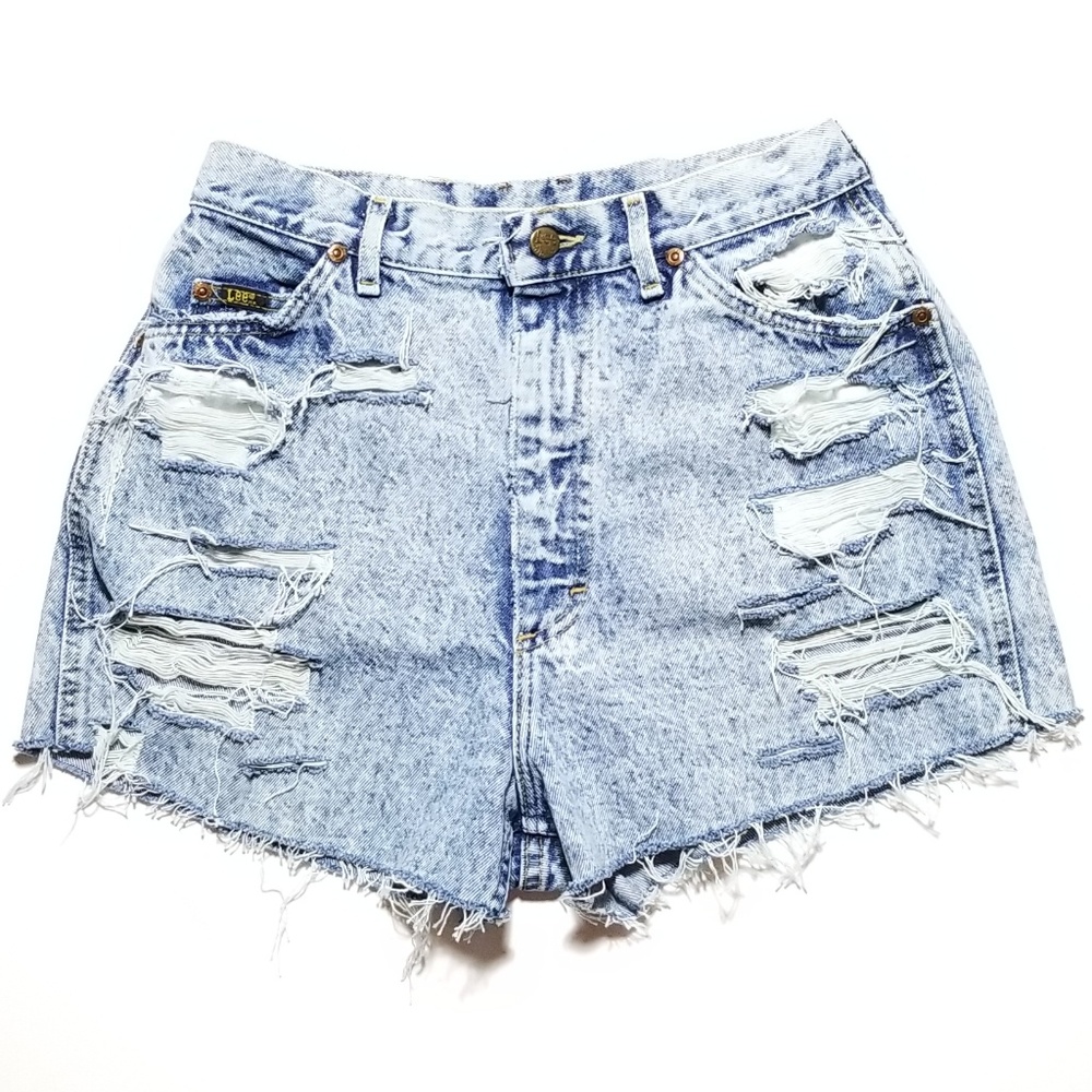 Vtg Lee Acid Wash Distressed High Waist Jean Short